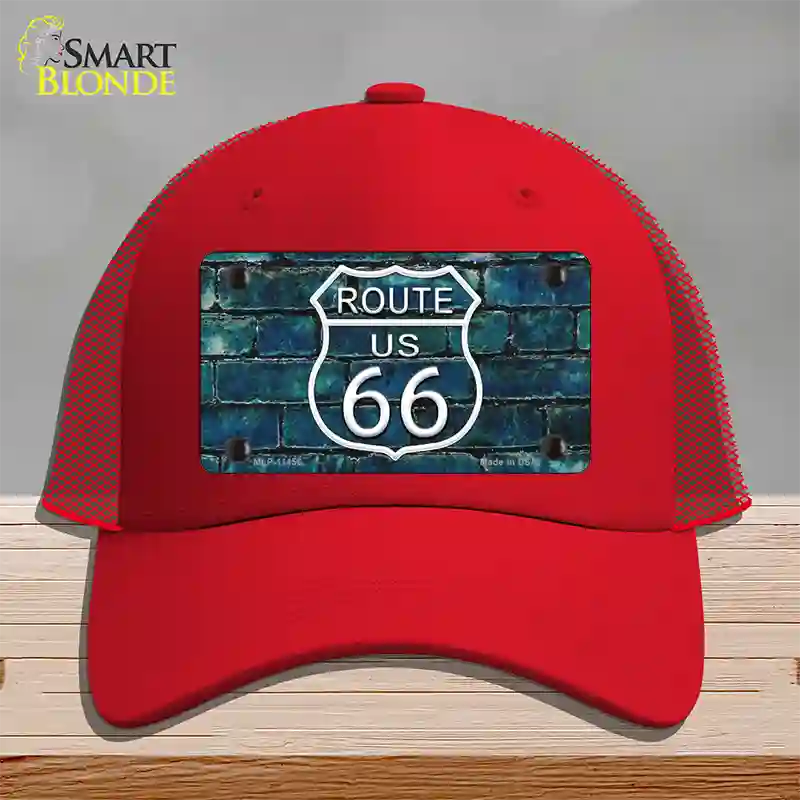 Route 66 Blue Brick Wall Novelty License Plate Hat Mesh / Red