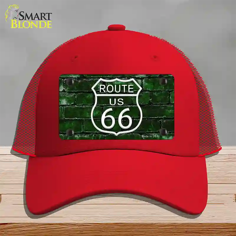 Route 66 Green Brick Wall Novelty License Plate Hat Mesh / Red