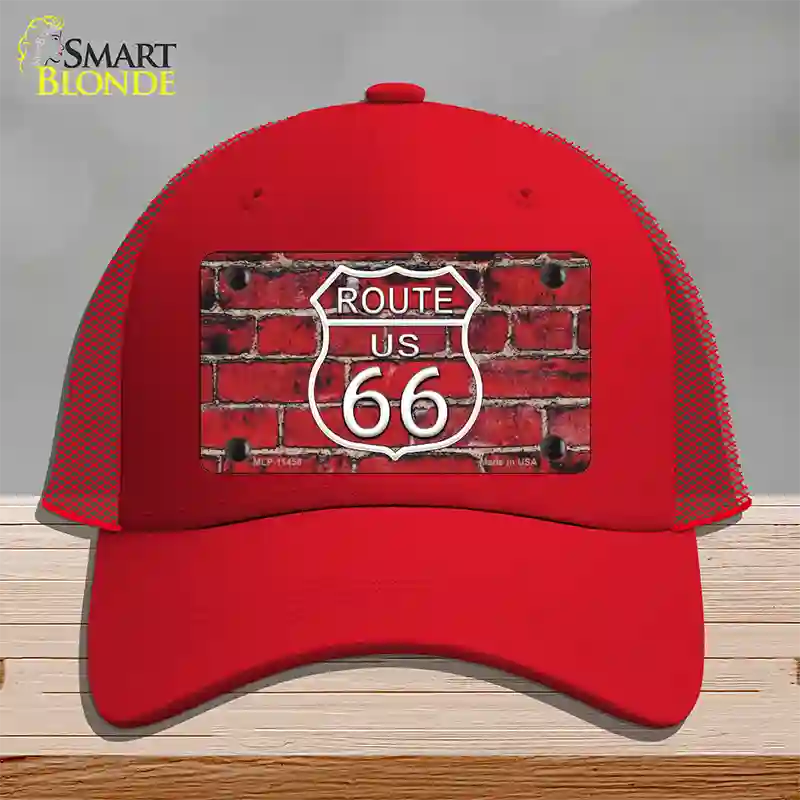 Route 66 Red Brick Wall Novelty License Plate Hat Mesh / Red