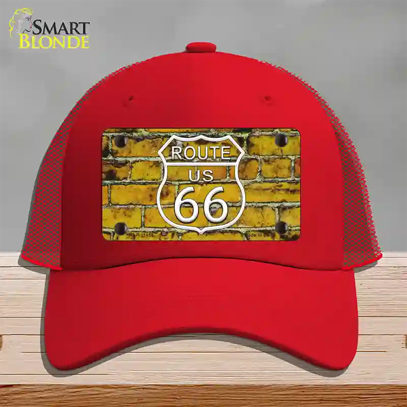 Route 66 Yellow Brick Wall Novelty License Plate Hat Mesh / Red