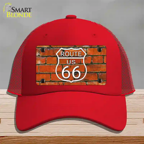 Route 66 Orange Brick Wall Novelty License Plate Hat Mesh / Red