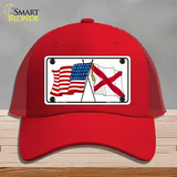 Alabama Crossed US Flag Novelty License Plate Hat Mesh / Red