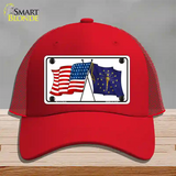 Indiana Crossed US Flag Novelty License Plate Hat Mesh / Red