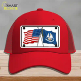 Louisiana Crossed US Flag Novelty License Plate Hat Mesh / Red