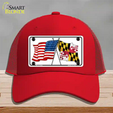 Maryland Crossed US Flag Novelty License Plate Hat Mesh / Red