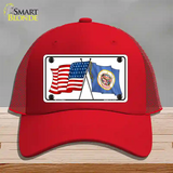 Minnesota Crossed US Flag Novelty License Plate Hat Mesh / Red