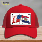 Missouri Crossed US Flag Novelty License Plate Hat Mesh / Red