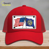 Nebraska Crossed US Flag Novelty License Plate Hat Mesh / Red