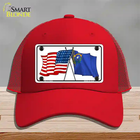 Nevada Crossed US Flag Novelty License Plate Hat Mesh / Red