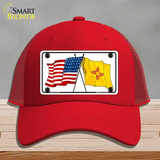 New Mexico Crossed US Flag Novelty License Plate Hat Mesh / Red