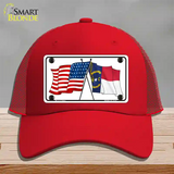 North Carolina Crossed US Flag Novelty License Plate Hat Mesh / Red