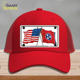 Tennessee Crossed US Flag Novelty License Plate Hat Mesh / Red