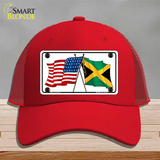 Jamaica Crossed US Flag Novelty License Plate Hat Mesh / Red