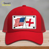 England Crossed US Flag Novelty License Plate Hat Mesh / Red