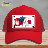 Japan Crossed US Flag Novelty License Plate Hat Mesh / Red