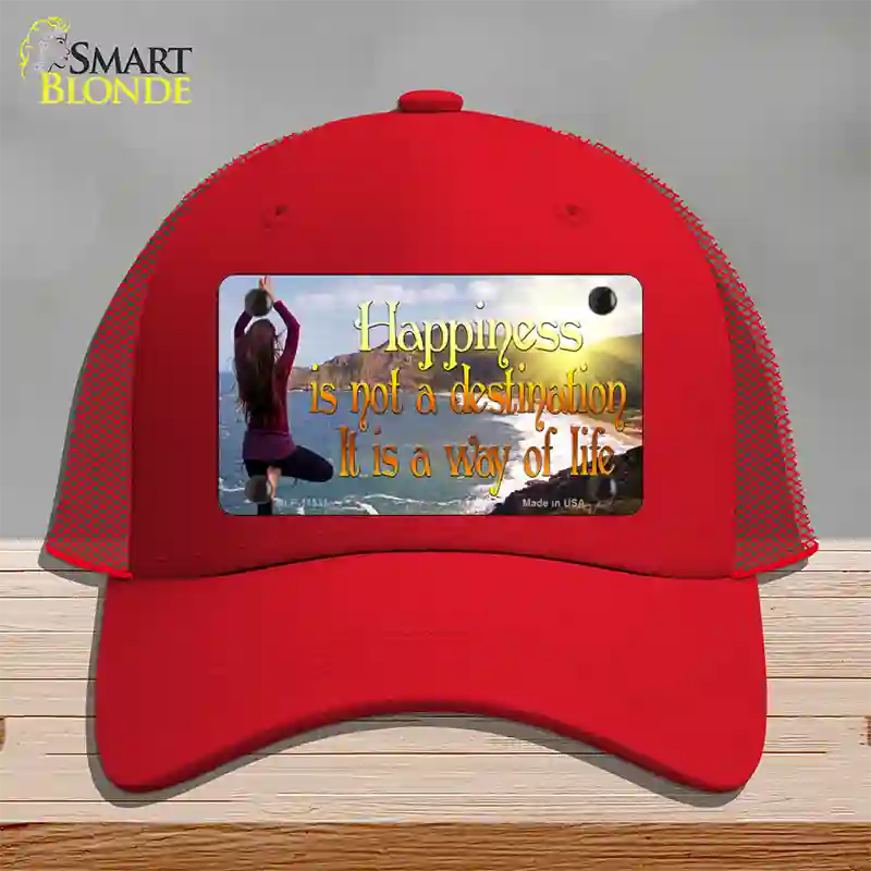 Happiness Way Of Life Yoga Novelty License Plate Hat Mesh / Red