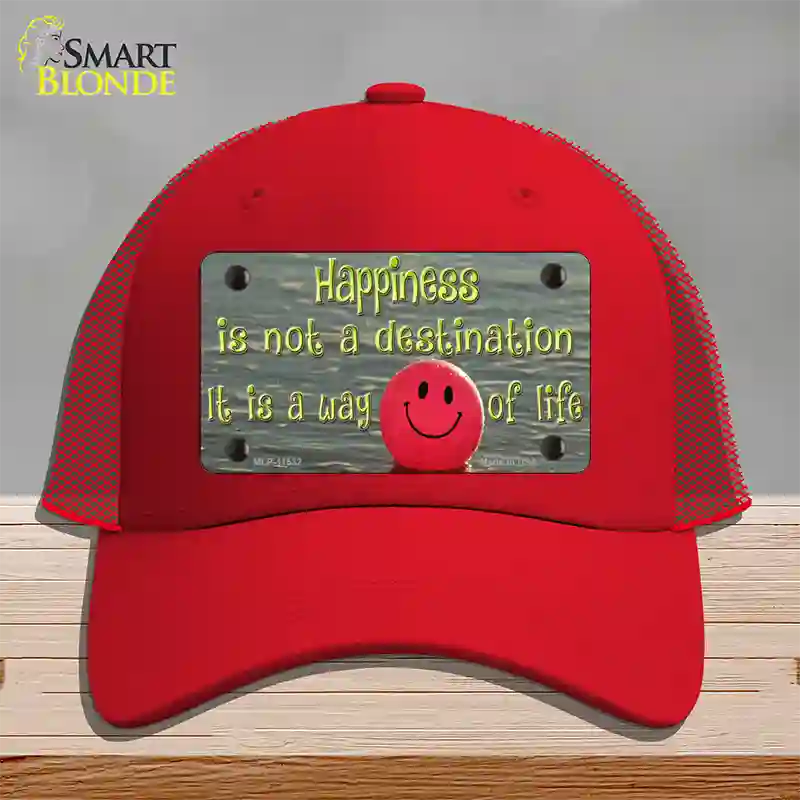 Happiness Way Of Life Ball Novelty License Plate Hat Mesh / Red