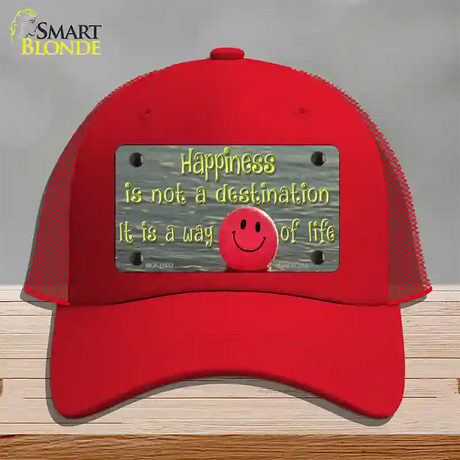 Happiness Way Of Life Ball Novelty License Plate Hat Mesh / Red