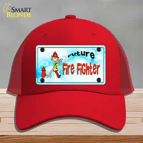 Future Fire Fighter Novelty License Plate Hat Mesh / Red