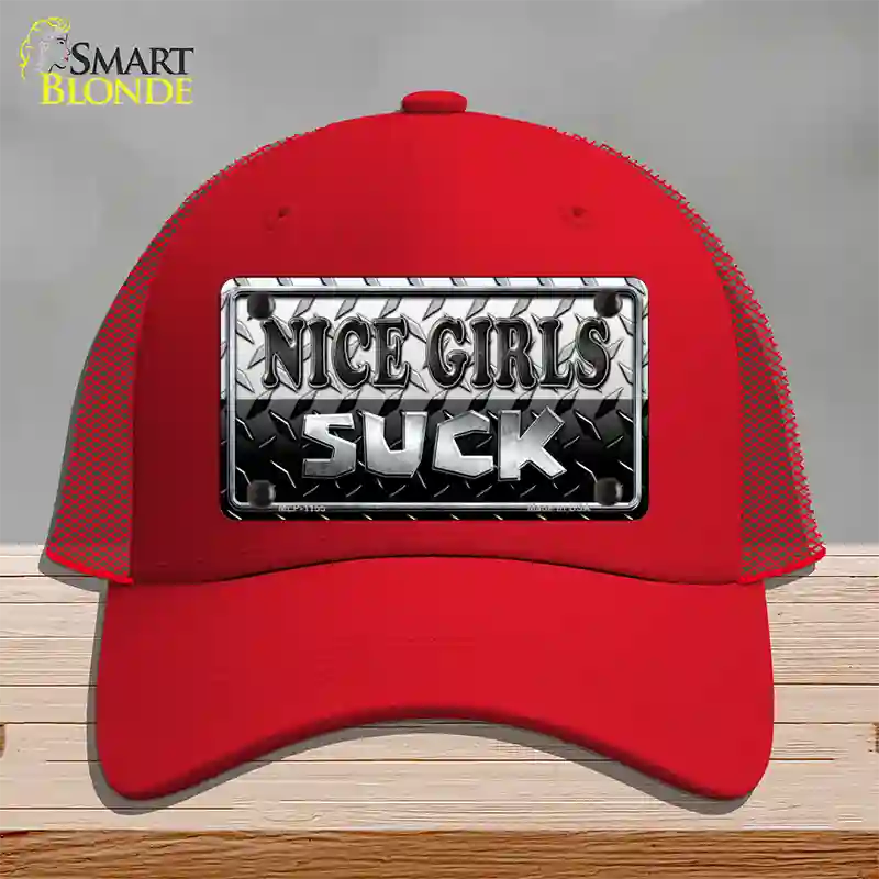 Nice Girls Suck Novelty License Plate Hat Mesh / Red