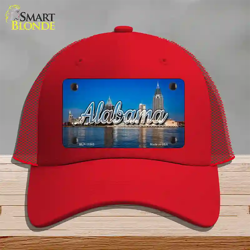 Alabama City Skyline State Novelty License Plate Hat Mesh / Red