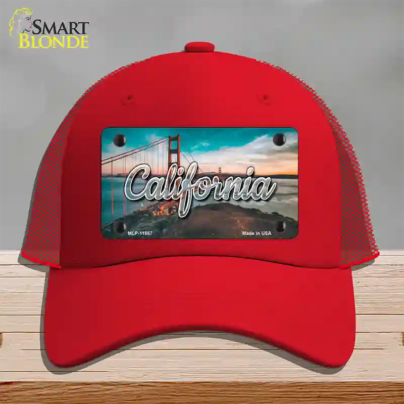 California Golden Gate Bridge State Novelty License Plate Hat Mesh / Red