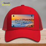 California Beach State Novelty License Plate Hat Mesh / Red