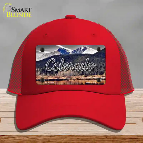 Colorado Forest and Mountains State Novelty License Plate Hat Mesh / Red