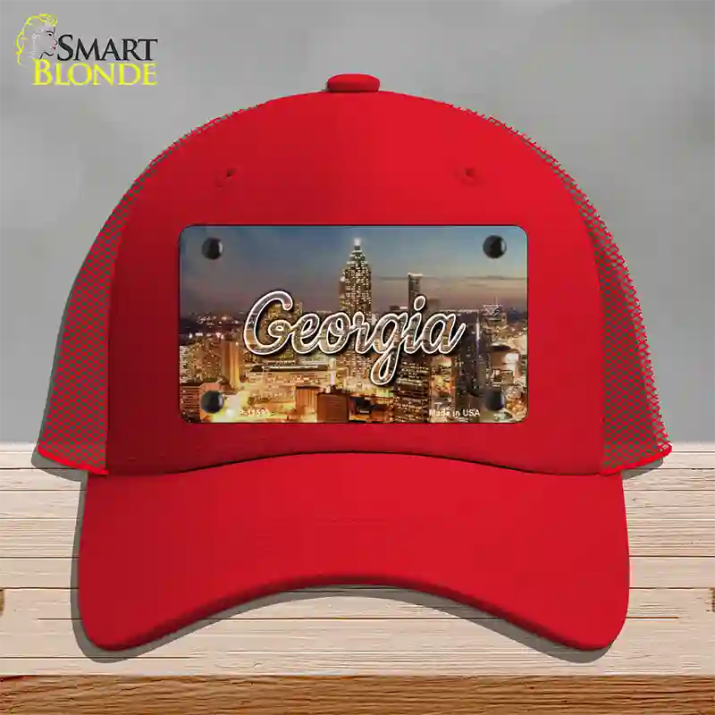 Georgia City Lights State Novelty License Plate Hat Mesh / Red