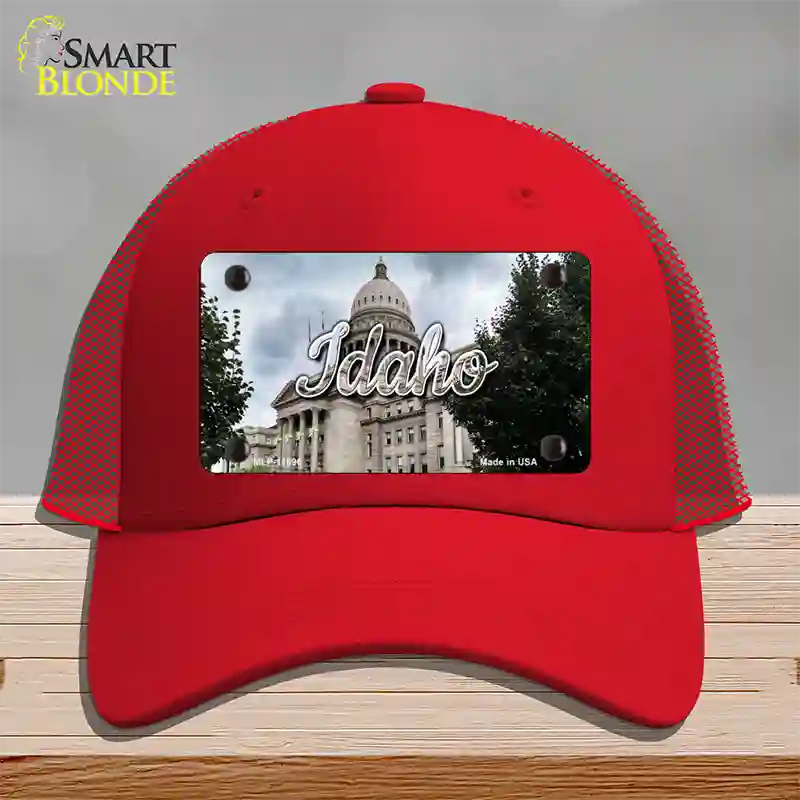 Idaho Capital Building State Novelty License Plate Hat Mesh / Red