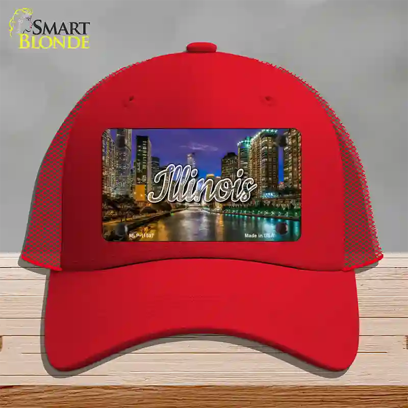 Illinois River City Lights State Novelty License Plate Hat Mesh / Red