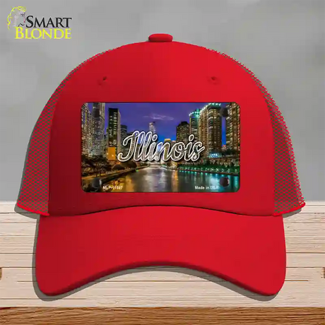 Illinois River City Lights State Novelty License Plate Hat Mesh / Red