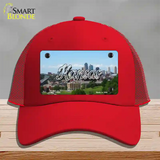 Kansas Downtown Skyline State Novelty License Plate Hat Mesh / Red