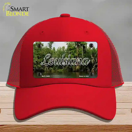 Louisiana Swamp State Novelty License Plate Hat Mesh / Red