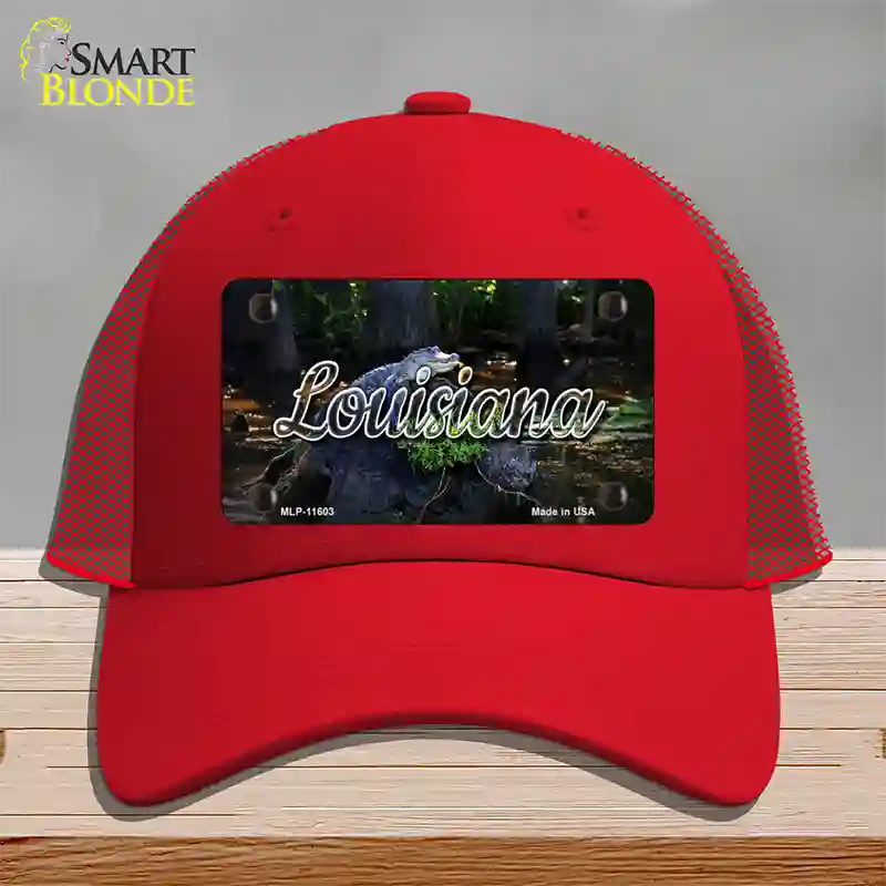 Louisiana Alligator Swamp State Novelty License Plate Hat Mesh / Red