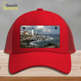 Maine Lighthouse Beach State Novelty License Plate Hat Mesh / Red