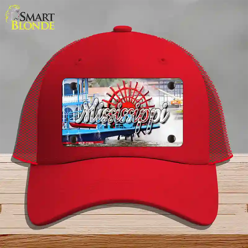 Mississippi Boat State Novelty License Plate Hat Mesh / Red