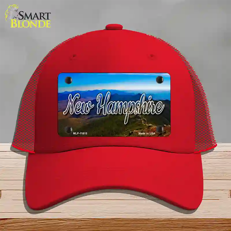 New Hampshire Mountain Range State Novelty License Plate Hat Mesh / Red