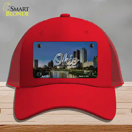 Ohio River City Skyline State Novelty License Plate Hat Mesh / Red