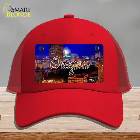 Oregon Firework City Lights State Novelty License Plate Hat Mesh / Red