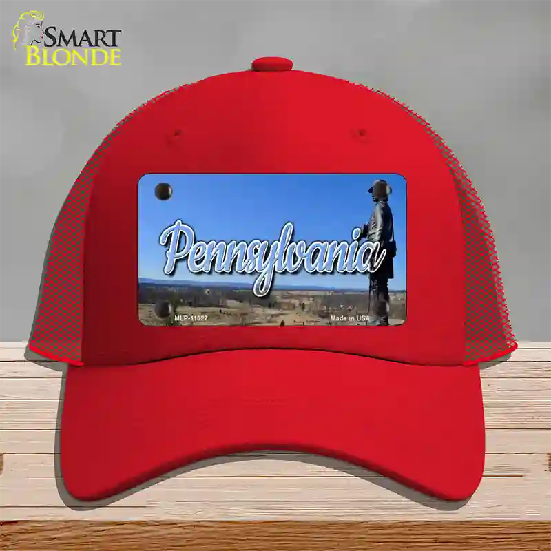 Pennsylvania Gettysburg Statue State Novelty License Plate Hat Mesh / Red