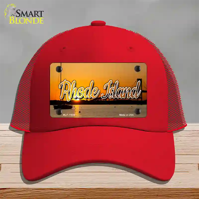 Rhode Island River Sunset State Novelty License Plate Hat Mesh / Red