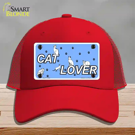 Cat Lover Novelty License Plate Hat Mesh / Red