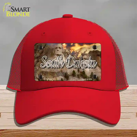 South Dakota Mt Rushmore State Novelty License Plate Hat Mesh / Red