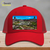 Texas Open Mountain Road State Novelty License Plate Hat Mesh / Red