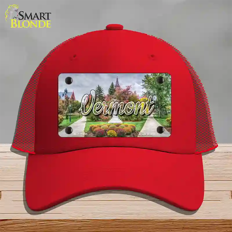 Vermont State Building State Novelty License Plate Hat Mesh / Red