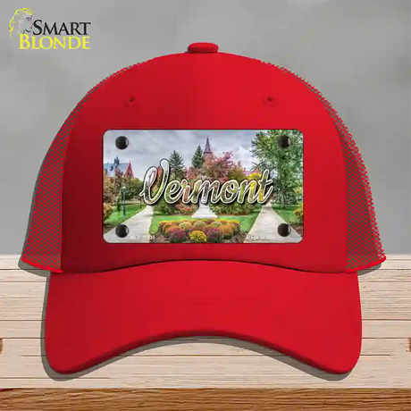 Vermont State Building State Novelty License Plate Hat Mesh / Red