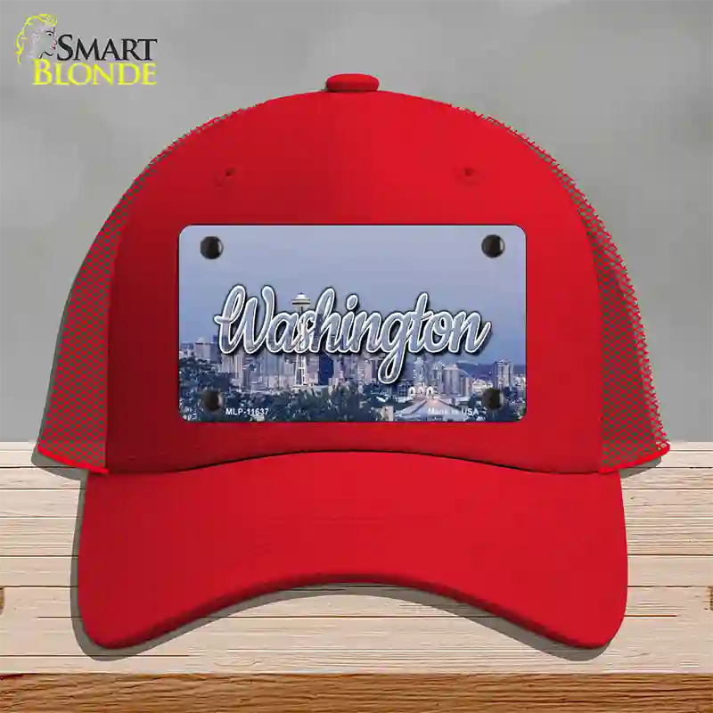 Washington Space Needle State Novelty License Plate Hat Mesh / Red