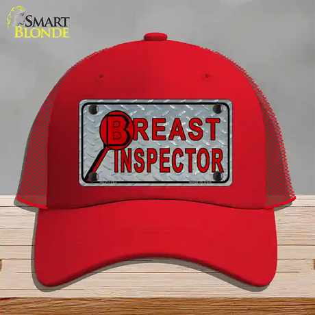 Breast Inspector Novelty License Plate Hat Mesh / Red