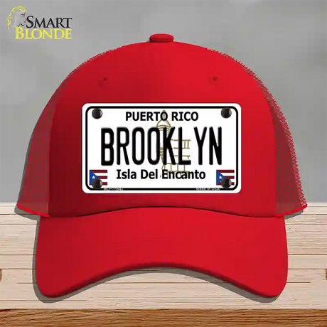 Brooklyn Puerto Rico Novelty License Plate Hat Mesh / Red